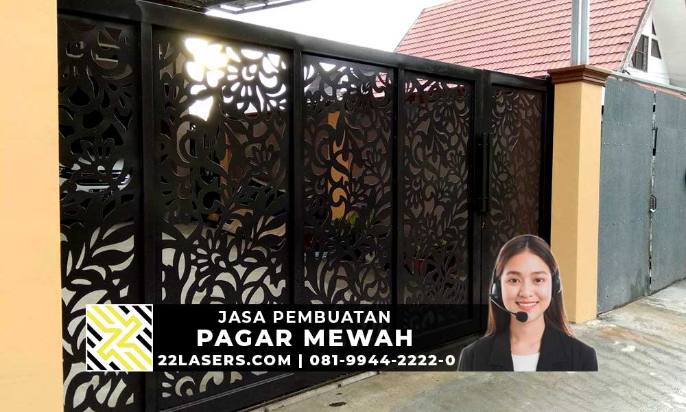 Pagar Laser Cutting untuk Rumah Mewah dan Minimalis warna hitam motif batik