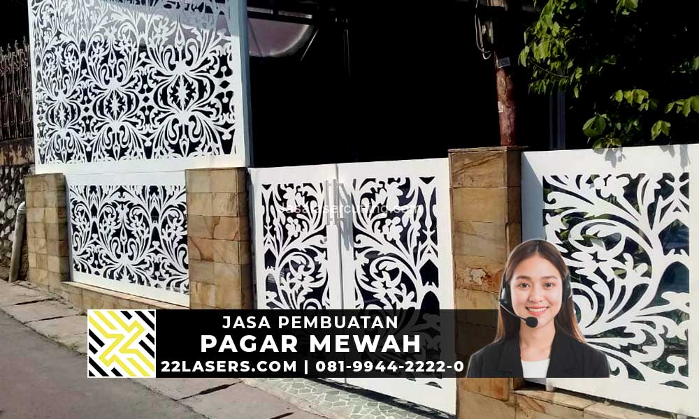 Desain Pagar Besi Laser Cutting Minimalis Motif batik Warna Putih