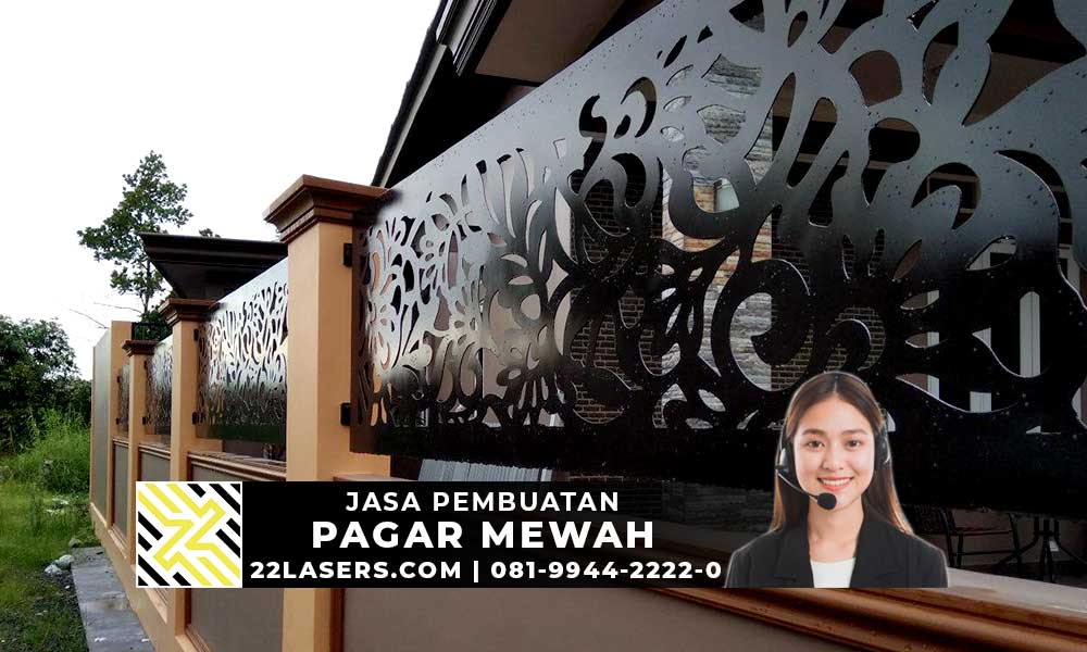 Desain Pagar Besi Laser Cutting Minimalis Motif Batik Warna Hitam