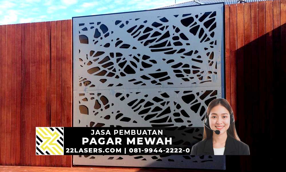 pagar laser cutting untuk rumah mewah dan minimalis warna hitam motif tulang daun