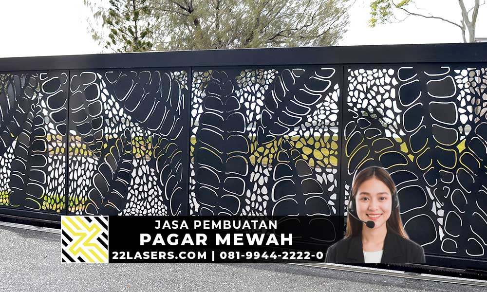 pagar laser cutting untuk rumah mewah dan minimalis warna hitam motif daun pisang