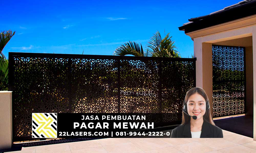 pagar laser cutting untuk rumah mewah dan minimalis warna hitam motif diagonal