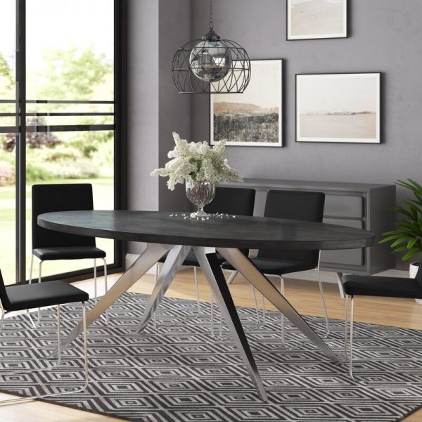 gambar meja makan oval minimalis warna hitam dan silver