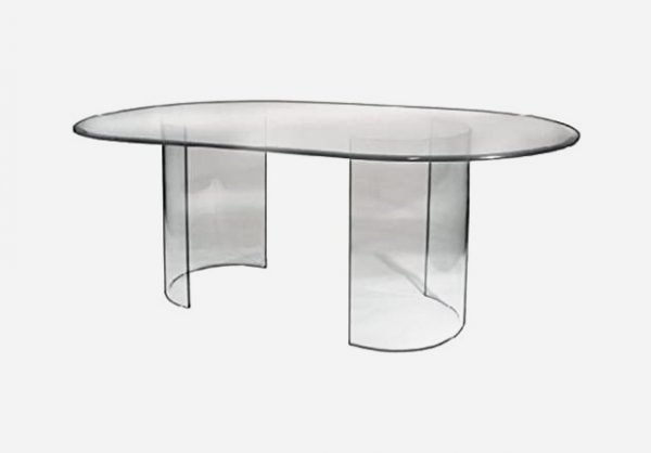 gambar meja makan oval minimalis full kaca bentuk oval