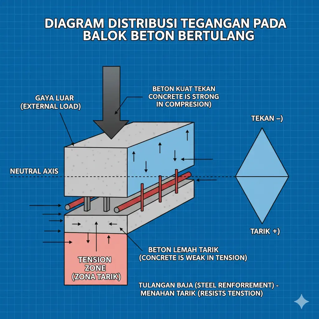 Diagram distribusi tegangan pada balok beton bertulang